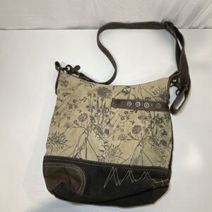 Myra Bag Solidaster Upcycled Canvas & Leather Crossbody Bag Purse Brown Floral